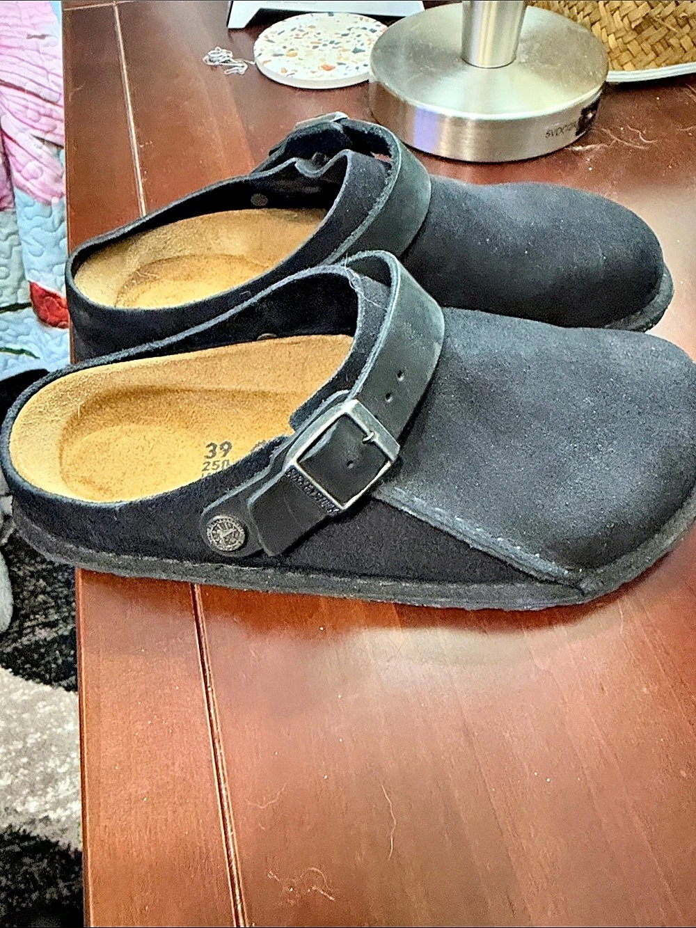 Birkenstock Boston Soft Footbed Suede Clog Sandals Black EU 39